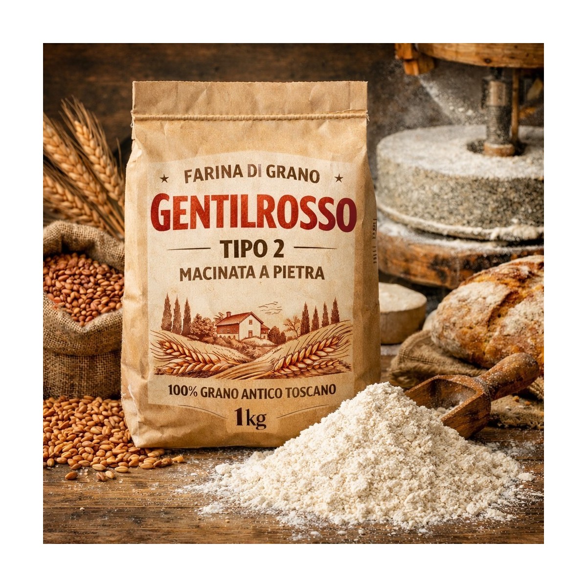 25Kg Farina di Grano tenero  tipo 2 "Varietà Gentilrosso"  (molitura a pietra)