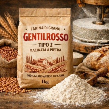 5Kg Farina di Grano tenero  tipo 2 "Varietà Gentilrosso"  (molitura a pietra)