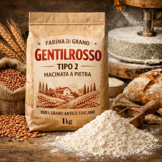 1 Kg Farina di Grano tenero  tipo 2 "Varietà Gentilrosso"  (molitura a pietra)